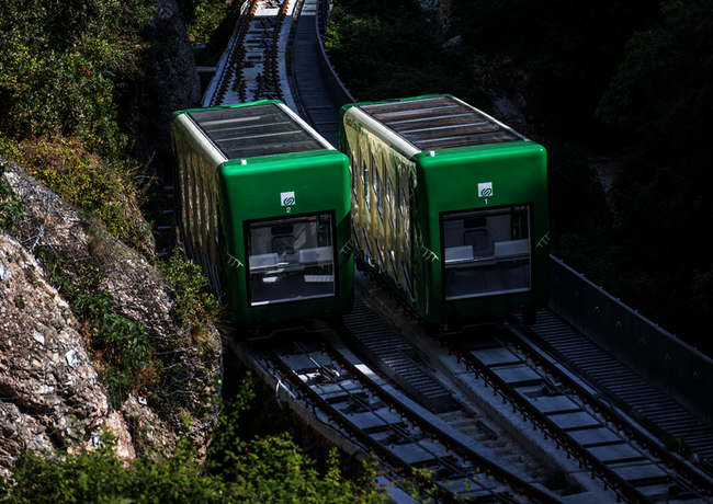 In the pilgrimage funicular railway to the Santa Cova chapel